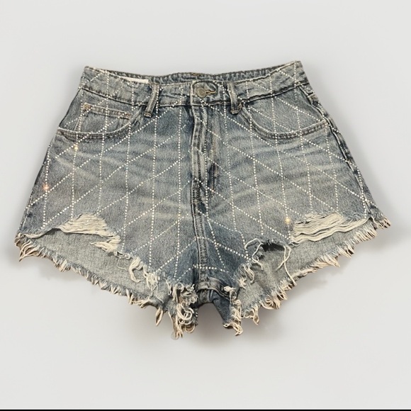 Zara Blue Jean Shorts with rhinestones - Picture 1 of 12